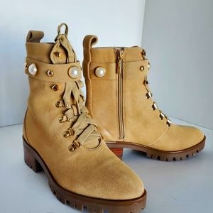 KARL LAGERFELD PARIS (PERRY) PEARL EMBELLISHED  COMBAT BOOTS  $150.00 + SHIPPING